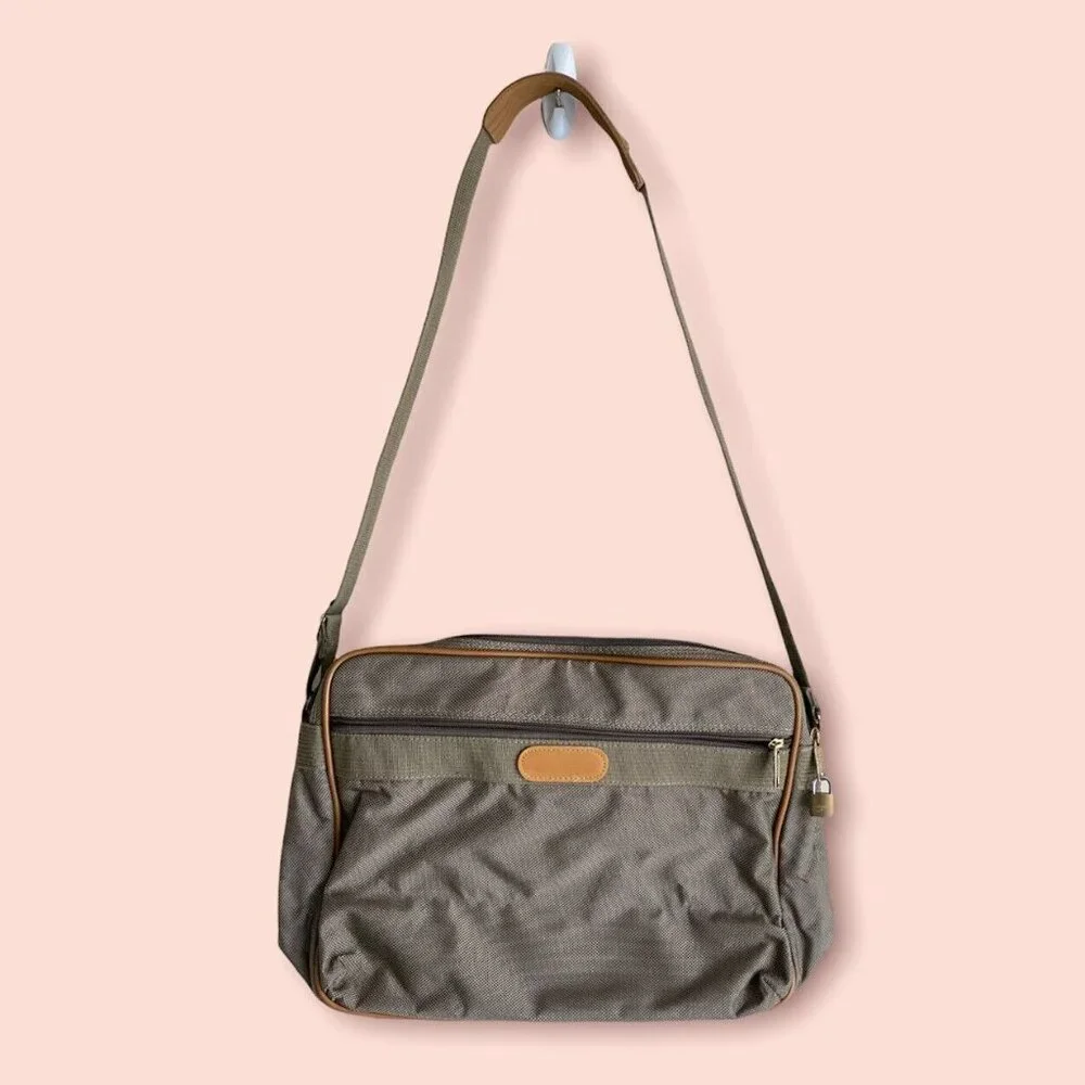 London Fog Shoulder Messenger Luggage Travel Bag Brown Multi Compartment Vintage